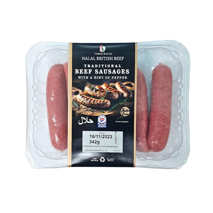 Tariq Halal British Traditional Beef Sausages With Pepper 342g***