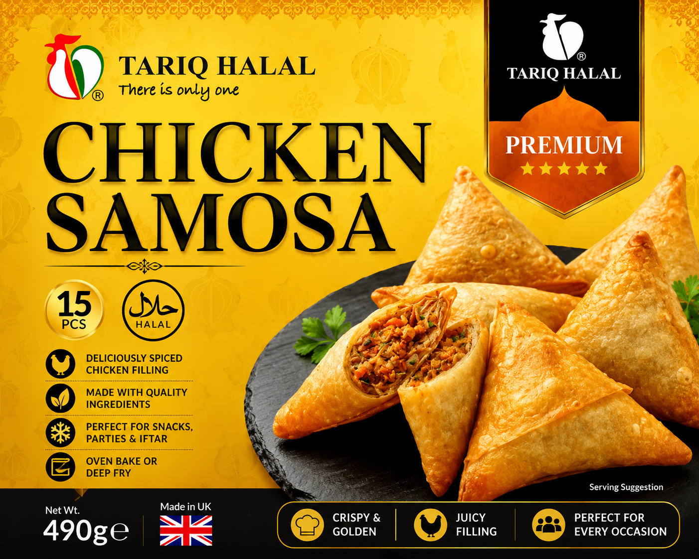Tariq Halal Premium Chicken Samosa Gold 15pcs 490g